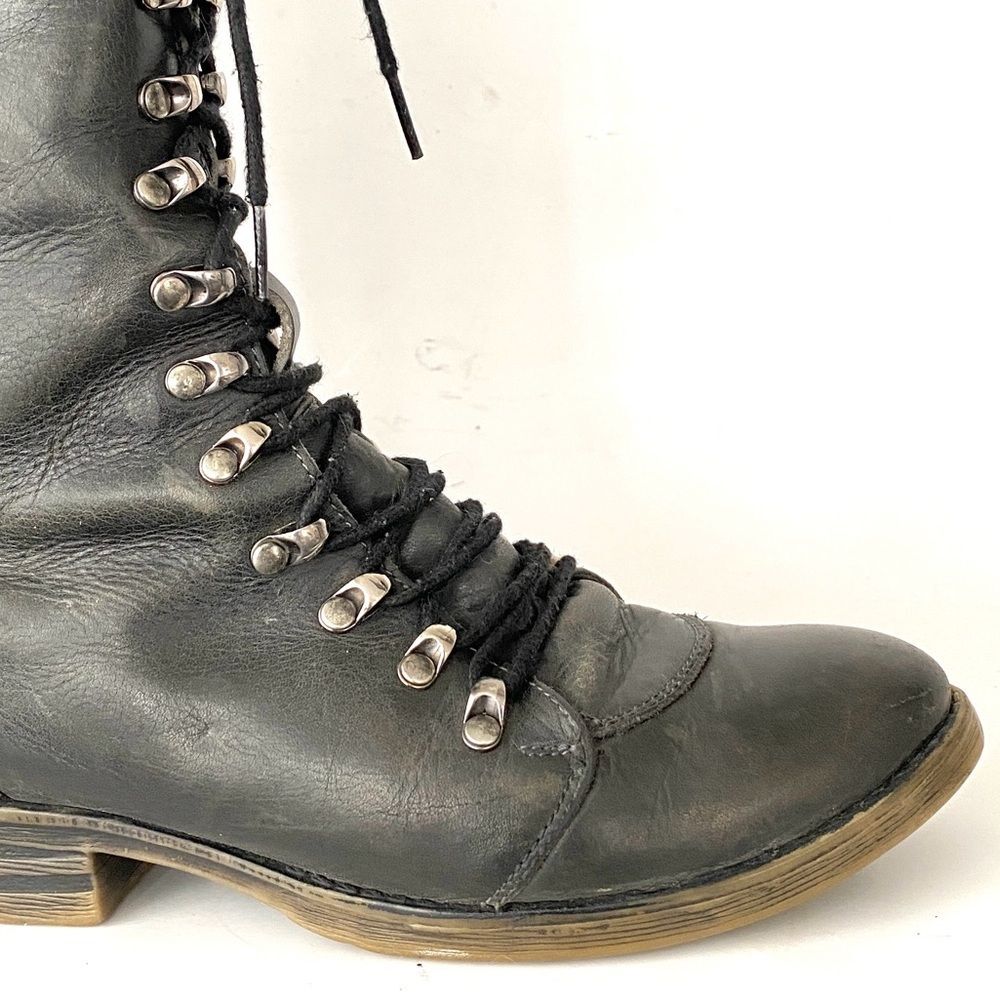 BED STU Dark Gray Combat Tall Boots Sz 8 Distressed Lace Up Zip Boho Urban Punk - Picture 4 of 10